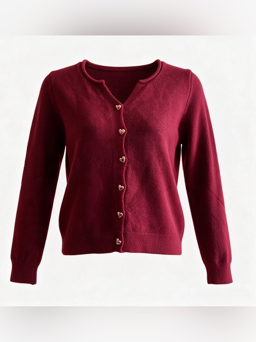 Y2K Women's Cute Heart-Button Cardigan Sweater - Maroon Red